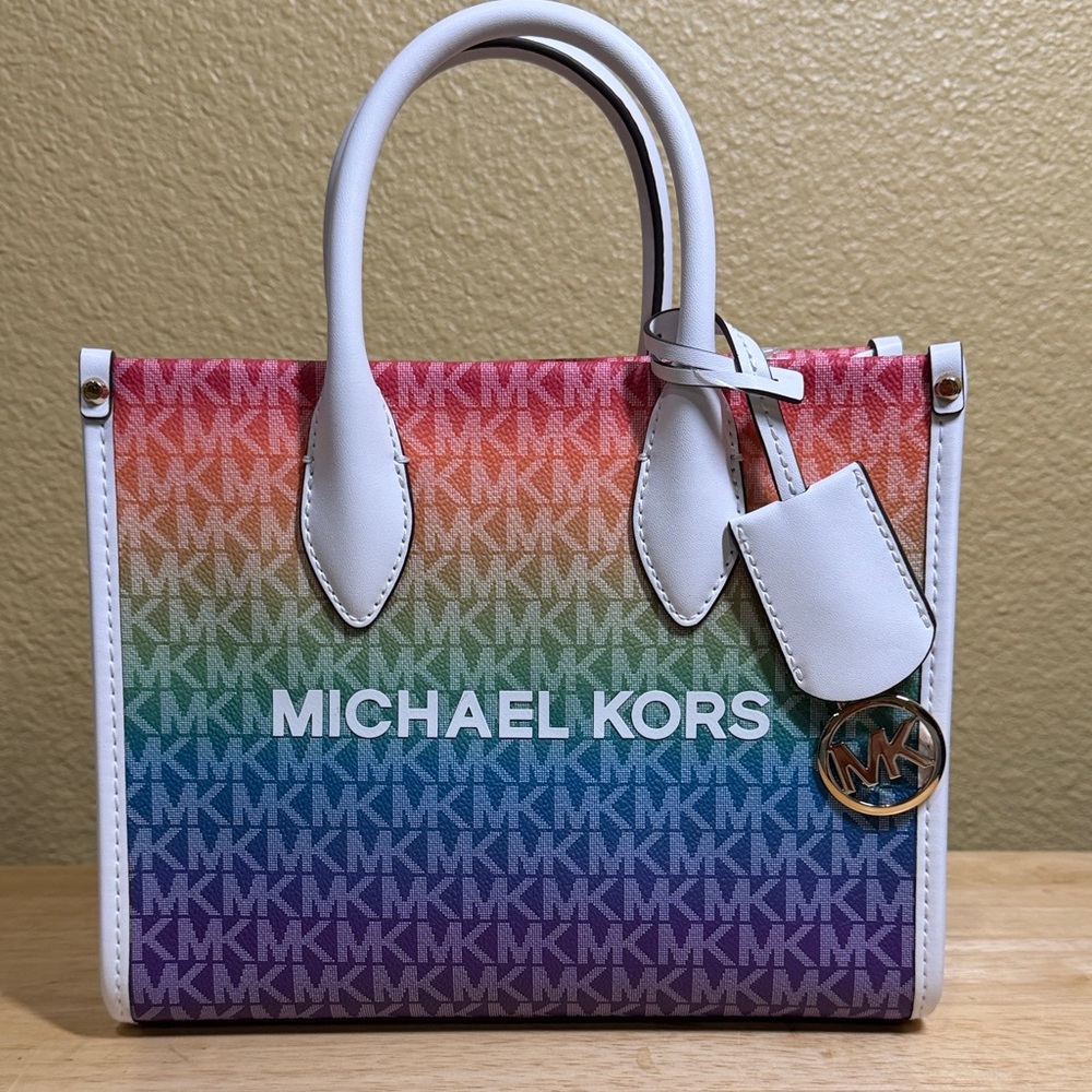 NWT Michael Kors Mirella Small Rainbow Signature Logo Crossbody Bag - Picture 2 of 7